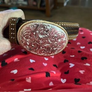Nocona Brown Belt with Ornate Gold Buckle